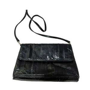 Vintage J Renee Women Black Crossbody Shoulder Purse Eel Skin Classic Bag